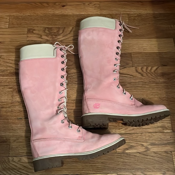 Timberland Pink Lace-Up Knee-High 16” Boots, Custom Women’s Timberland Boots - Picture 4 of 8